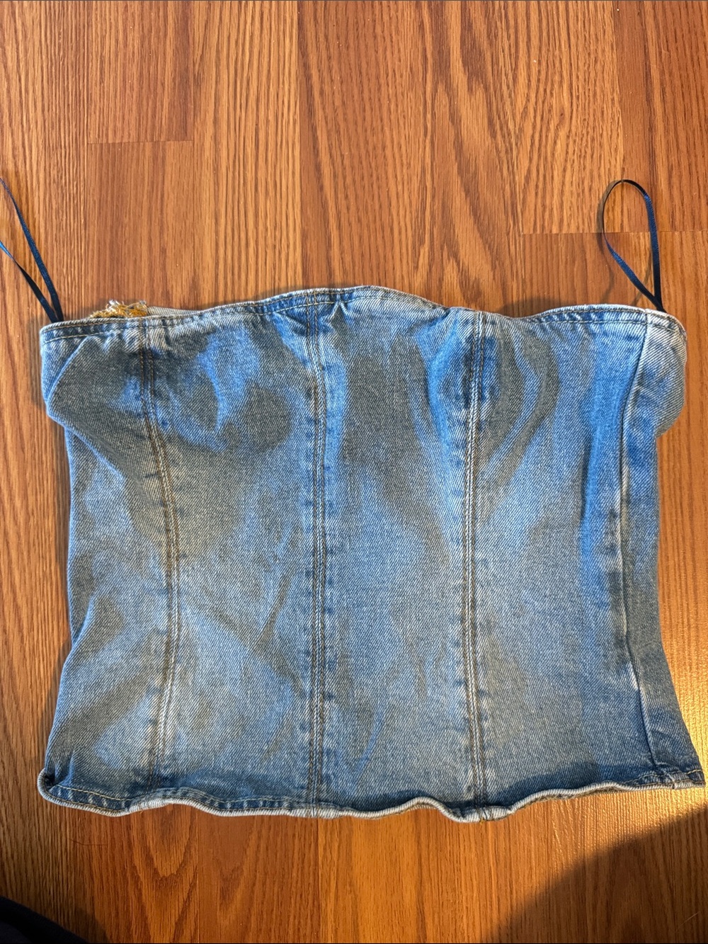 Zara Blue Denim Strapless Corset Top